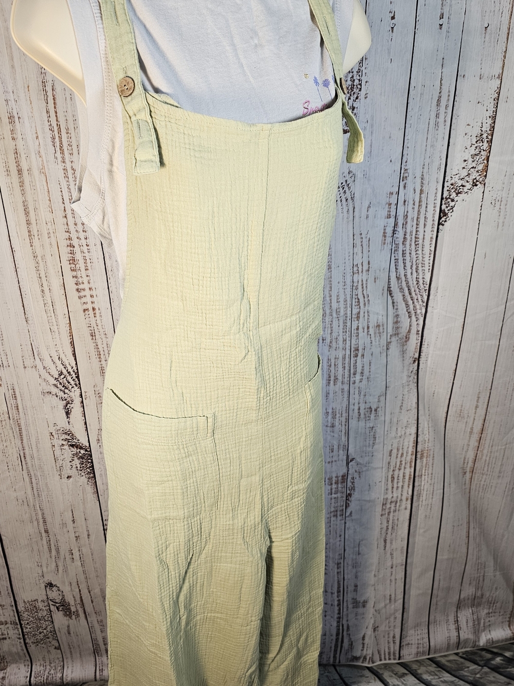 Four Dreamers NWT Sage Green Double Gauze Cotton Wide Leg Overall Jumpsuit Large